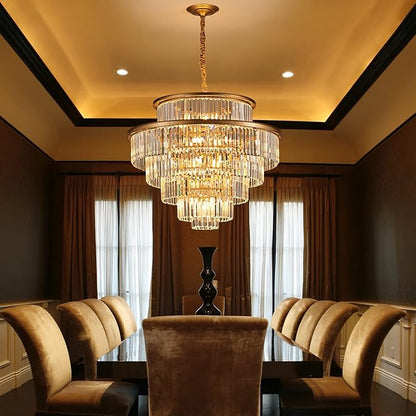 35" 24-Light Modern Crystal Chandelier Light Fixture Large 6-Tier Gold Luxury Chandeliers for Dining Room Round Hanging Pendant Lighting for Living Room Kitchen Entryway Bedroom Foyer Lobby