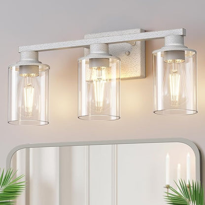 DORESshop 17 Inch Bathroom Light Fixtures, 3-Light Vintage Ivory Bathroom Lighting Fixtures Over Mirror with Clear Glass Shade, Vanity Lights for Living Room Bedroom