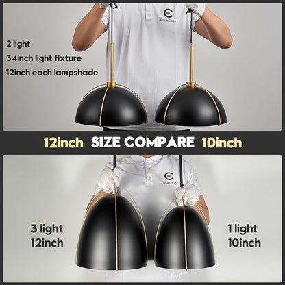 Black Dome Pendant Light 2 Light Socket Large Pendant Light Fixture with Adjustable Pendant Cord Black Gold Pendant Lighting for Kitchen Island Dining Room Kitchen Sink