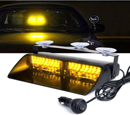 Xprite Amber LED Emergency Dash Strobe Light, Interior Windshield Safety Warning Traffic Lights w/Suction Cups, 12V Windshield Visor Light Bar for Construction Trucks Snow Plows Postal Security Cars