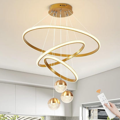 Modern Led Chandeliers 3-Color Dimmable Gold LED Chandelier Pendant Light with Remote Adjustable Hanging Pendant Light Fixture for Dining Room Living Room Bedroom Entryway