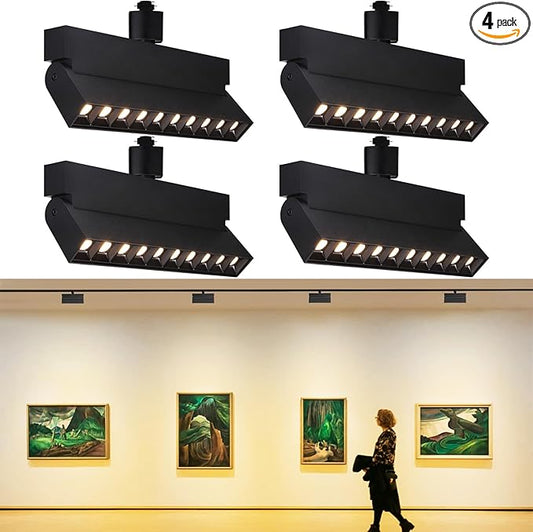 LEONLITE 24W Dimmable LED Track Lighting Heads H Type, CRI90, Adjustable Spotlight Track Light Replacement Fixture, Aluminum, 100-277V, Super Bright, Flicker Free, 3000K Warm White, Black, Pack of 4