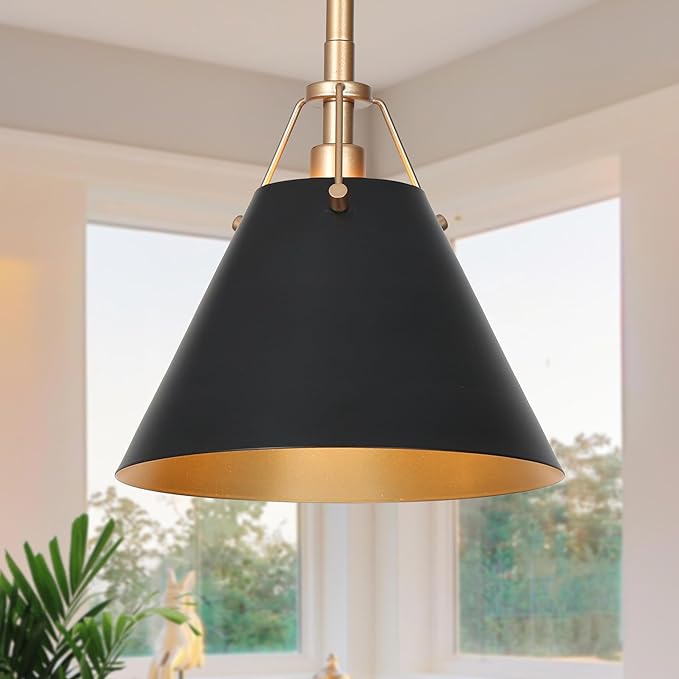KSANA Modern Black Gold Pendant Light, 1-Light Farmhouse Pendant Lighting for Kitchen Island, Dining Room, Hallway, Foyer and Bedroom