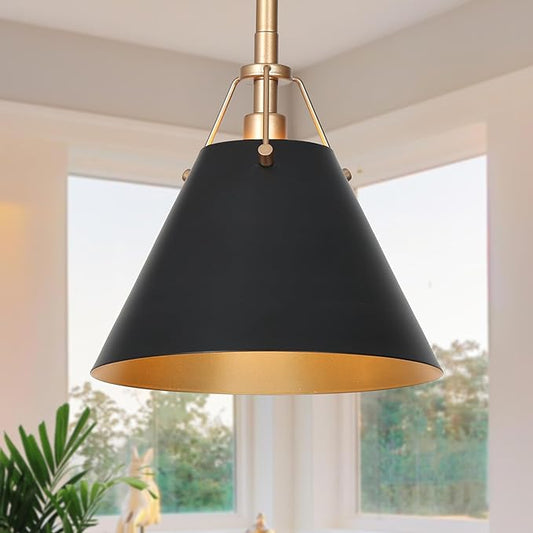 KSANA Modern Black Gold Pendant Light, 1-Light Farmhouse Pendant Lighting for Kitchen Island, Dining Room, Hallway, Foyer and Bedroom