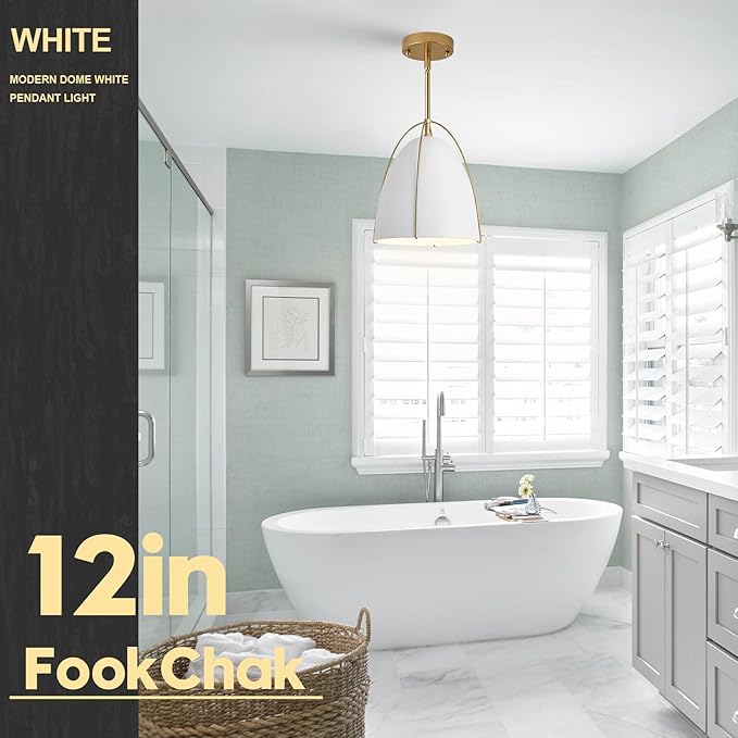 White Gold Pendant Light 3-Light Socket Large Pendant Light Fixture with Adjustable Pendant Rod 12in Dome Kitchen Pendant Lighting for Kitchen Island Dining Room Kitchen Sink, E26