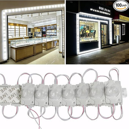 Super Bright LED Module, Storefront Window LED Module Light Box Advertising Sign Inflatable Light for Halloween Christmas - 100PCS, 49.8Ft, 160LM Waterproof DC12V (White-4830, No Power Supply)