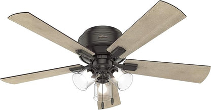 Hunter Crestfield Indoor Low Profile Ceiling Fan with LED Light and Pull Chain Control