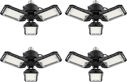 Aoretic LED Garage Lights Bulb 4 Pack -80W, 8000LM 6500K Led Shop Light with 3 Deformable Panels, Basement Barn Light Garage Ceiling Lights, E26/E27 for Garage, Warehouse, Shop, Basement