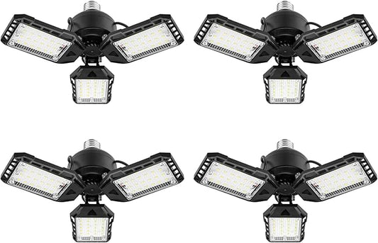 Aoretic LED Garage Lights Bulb 4 Pack -80W, 8000LM 6500K Led Shop Light with 3 Deformable Panels, Basement Barn Light Garage Ceiling Lights, E26/E27 for Garage, Warehouse, Shop, Basement