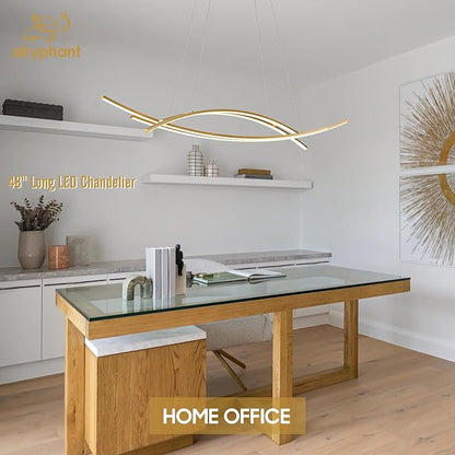 48" Modern LED Chandelier 4-Light Island Light Remote Control Linear LED Chandelier Dimmable Chandeliers Pendant Light for Kitchen Island Over Rectangular Dining Room Table, 45W
