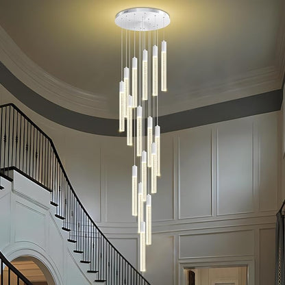 Luxurious K9 Crystal Chandelier,Silver 16-Light Large Modern Crystal Column Chandelier,Crystal Drop High Ceiling Pendant Light Fixture for Home Hotel Store