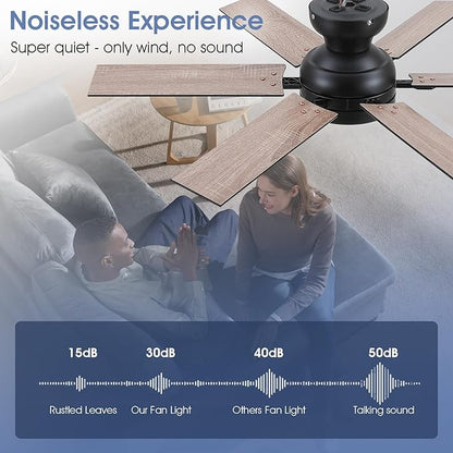 46" Low Profile Ceiling Fans with Lights and Remote,Black Indoor Ceiling Fans with Quiet Reversible DC Motor, Modern Flush Mount Ceiling Fans Light for Bedroom Kitchen