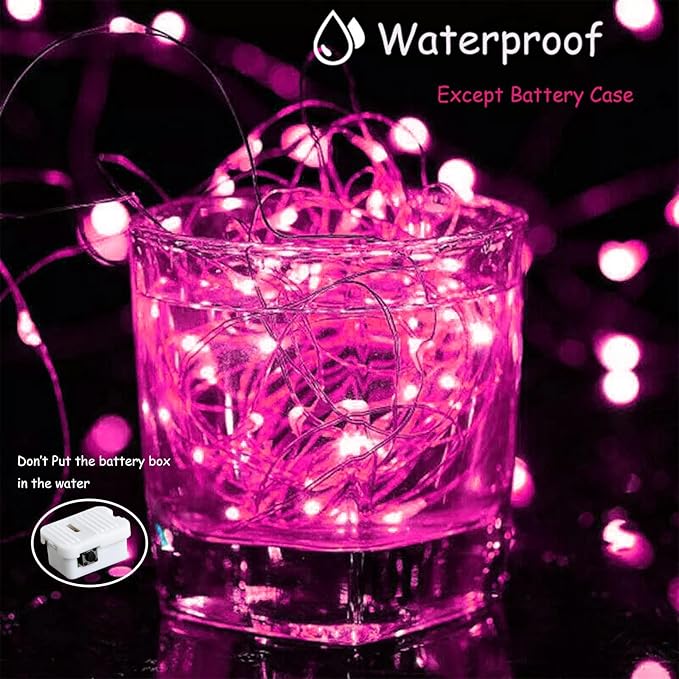 ZGWJ Fairy Lights Battery Operated, 8 Pack Pink LED String Lights 20 LED 7FT Waterproof 3 Lighting Modes for Valentines Day, Bedroom Decor, Halloween, Christmas, Party Indoor and Outdoor Decoration