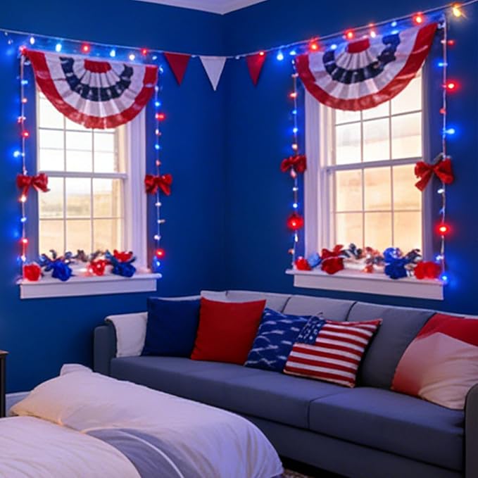LAMPHOME 165ft 500 LED Red White and Blue Patriotic String Lights, 16 Modes Red White Blue Lights Plug in, 4th of July Lights Outdoor for Independence Day Memorial Day 4th of July Decoration