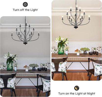 36" Black Farmhouse Chandelier for Dining Room, Modern Large Foyer Chandelier 12-Light Industrial Metal Candle Lighting Fixtures, Modern Farmhouse Chandeliers for Living Room Hallway Entryway E12