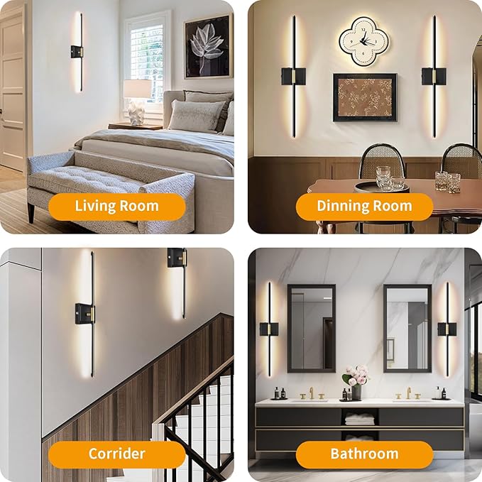 Wall Sconces Set of 2 Battery Operated, 8000mAh USB Rechargeable Wall Sconce with Remote Control, 360°Rotate Dimmable 3000K-6000K LED Dimmable Picture Lamp for Living Room, Bedroom, Hallway (32inch)