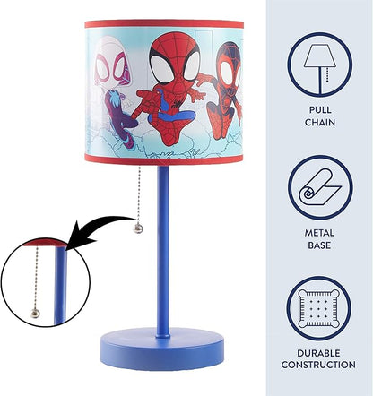 Marvel Spidey and His Amazing Friends Table Lamp,Kids Stick Lamp with Pull Chain by Idea Nuova,Fun Bedroom or Nightstand Lighting,Official Spidey Decor