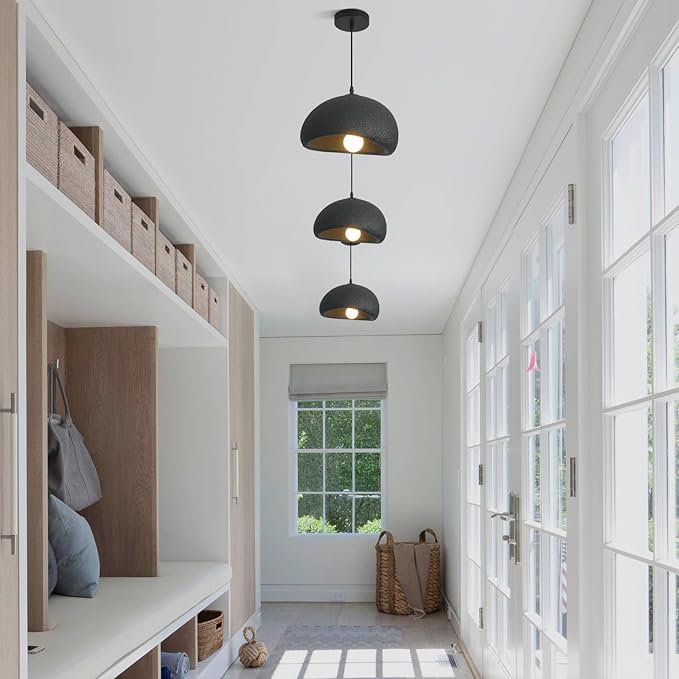 11.8in Wabi Sabi Pendant Light, Kitchen Island Lighting Fixture Ceiling Mount Japanese Lamp Japandi Chandelier for Dining Living Room Hallway Bedroom Restaurant Hanging Lamp, Black 1 Pack