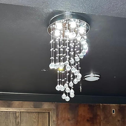 K9 Crystal Chandelier, Flush Mount Ceiling Light, Modern LED Light Fixture, Dining Room Bedroom Kitchen Entryway Foyer Light of 5 Lights, Spiral Shape, 29in High