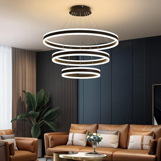 Mikeru Modern LED 3 Ring Chandelier Light, Ceiling Pendant Light Fixtures with Remote Control 3000k-6500K Adjustable Color Temperature Light for Living Room, Bedroom, Kitchen （15.7+23.6+31.4IN）