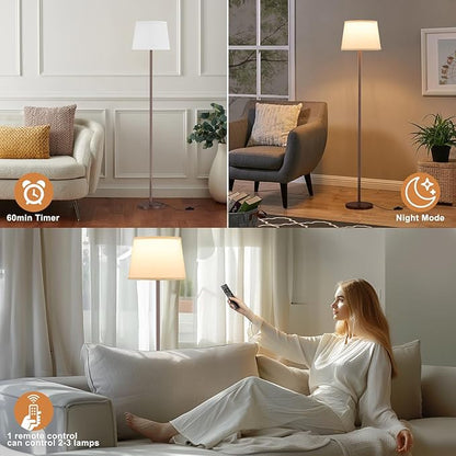 Raexpectis 【Upgraded Floor Lamps for Living Room, Modern Floor Lamp with Remote Control, Dimmable Colors Temperature Standing Lamp Foot Switch, 9W Bulb Tall Lamps for Bedroom Office Kid Room - Brown