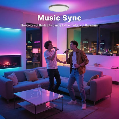 1 Pack Smart RGB Ceiling Light with Remote, 24W 2640LM, 12 Inch LED Flush Mount Ceiling Light Works with Alexa Google Home, Dimmable&2700K-6500K, Low Profile Wired Light for Bedroom Kitchen