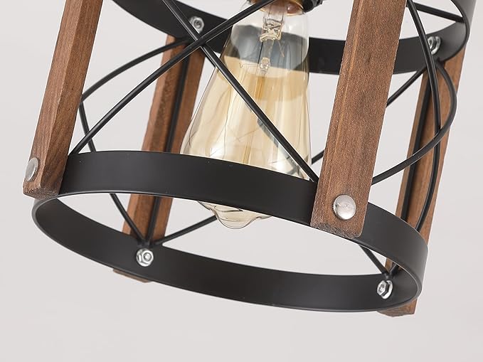 2 Pack Rustic Farmhouse Wood Flush Mount Ceiling Light Fixture Oak Wood and Metal Round Cage Small Semi Flush Mount Ceiling Light for Kitchen Entry Bedroom Country Hallway Farmhouse, Black
