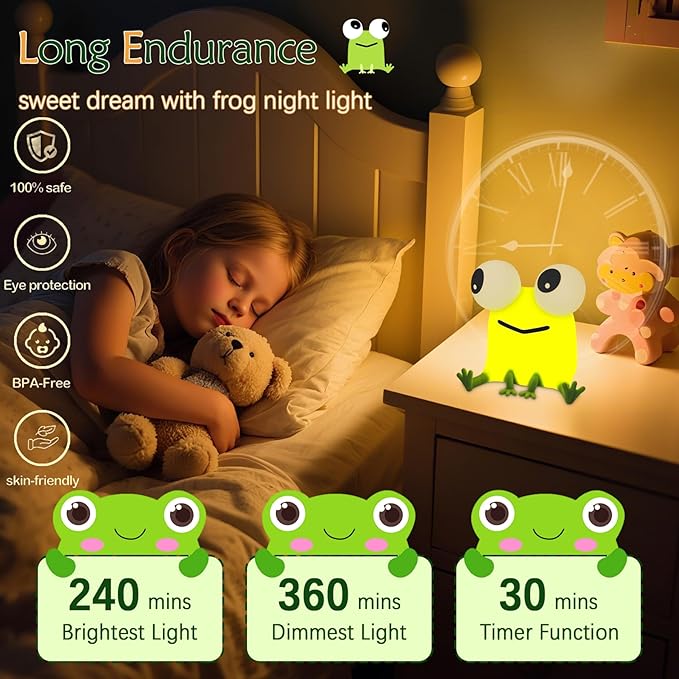 YR YRHH-PET Frog Night Light, Kids Squishy Cute Lamp, Big Eyes Frog Gifts, Rechargeable Dimmable Bedside Nightlight, Silicone LED Funny Light Up Animal for Boy Girls Baby Nursery College Dorm Decor