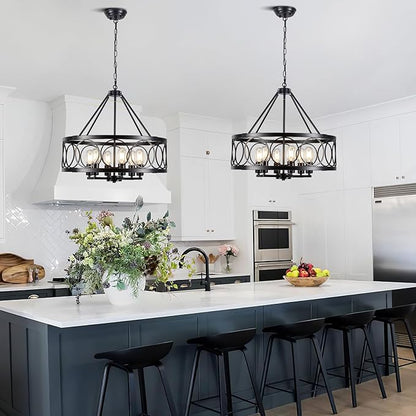 6-Lights Black Chandelier for Dining Room Light Fixture 22.5" Modern Farmhouse Chandeliers Ceiling Light Industrial Drum Hanging Pendant Lights for Kitchen Island Living Room Entryway Bedroom