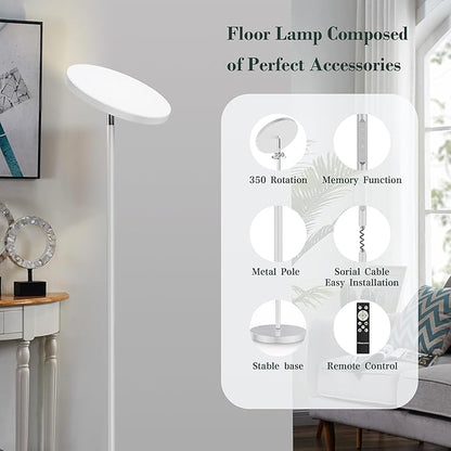 OHLUX Gray Floor Lamp, 32W/2500LM Super Bright Dimmable Sky LED Modern Torchiere Standing Lamp, LED Floor Reading Lamp with 4 Color Temperatures, Remote Touch Control, 1 Hour Timer for Living Room