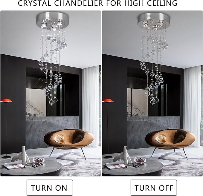 FRIXCHUR Spiral Flush Mount Chandelier Modern Raindrop Crystal Pendant Light for High Ceilings K9 Crystal Ball Chandeliers for Dining Room Bedroom Stair D11.8 H35.4