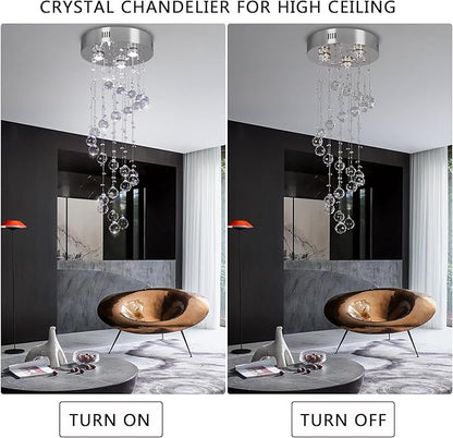 FRIXCHUR Spiral Flush Mount Chandelier Modern Raindrop Crystal Pendant Light for High Ceilings K9 Crystal Ball Chandeliers for Dining Room Bedroom Stair D11.8 H35.4