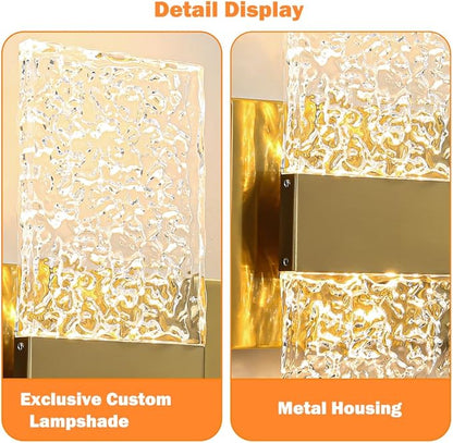 Modern Polished Gold 2 Lights Bathroom Vanity Light, Eleglant LED Bathroom Light Fixtures Over Mirror, Dimmable Acrylic Shade Wall Lighting Fixtures, Hardwired Wall Light(H9.25in, L13.78in)