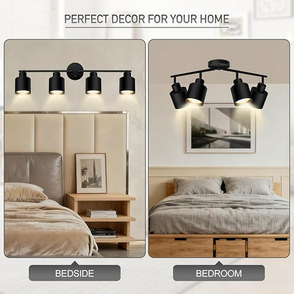4-Light Led Track Lighting,Black Ceiling Lighting Fixtures,Wall Sconces Ceiling Spotlight with Foldable Light Arms for Kitchen, Closet, Bedroom,GU10 Socket, Bulbs Not Included