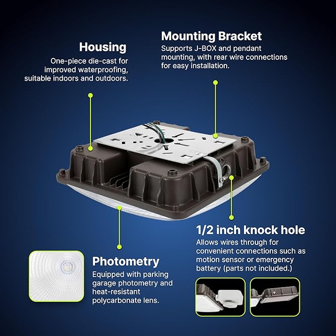 Konlite - 40W (5450LM) Residential & Commercial Indoor & Outdoor Lights for Shops, Garages & More, Outdoor Light Fixture, UL, Dark Bronze