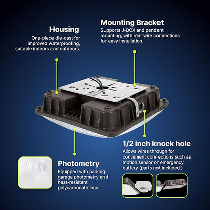 Konlite - 40W (5450LM) Residential & Commercial Indoor & Outdoor Lights for Shops, Garages & More, Outdoor Light Fixture, UL, Dark Bronze