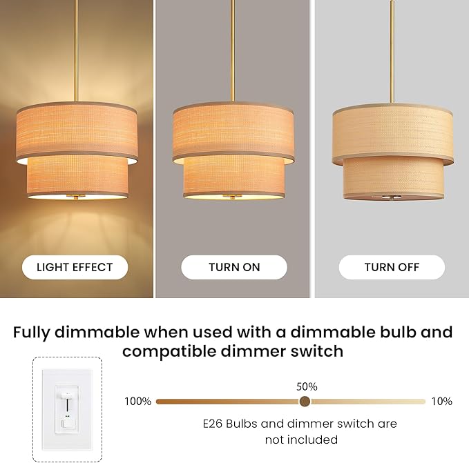 RUIYEY Rattan Chandelier Light Fixtures: 17 inch Boho Pendant Lights with Wicker Lampshade, E12 5 Lights Height Adjustable Hand Woven Hanging Drum Chandeliers for Dining Room Kitchen Living Room