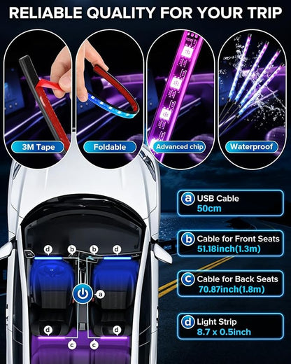 Car Interior LED Strip Lights with Smart App & Remote Control, Music Sync Under Dash Footwell Ambient Lighting Kit, 12V Cigarette Lighter Powered Internal Decor Lights for Cars, Trucks, SUVs
