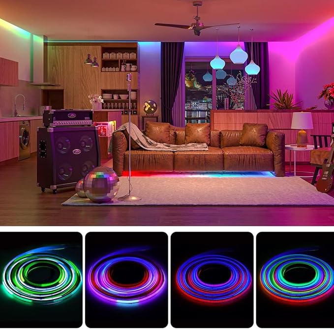 BTF-LIGHTING WS2811 Smart IC RGB FCOB COB LED Strip, UL Listed 720LEDs/m High Density Color Chasing Uniform Light, DC24V 16.4FT 12mm Width Black PCB for Home Party DIY Decor(No Adapter or Controller)