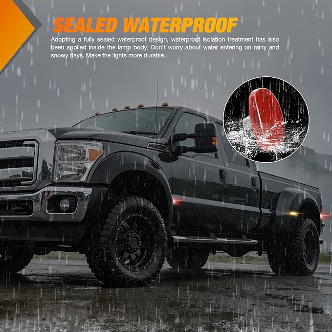 Nilight Wheel Fender Side Marker Lights 4 PCS 3 LED Red Amber Front Rear Clearance Light Plug And Play PC Lens Compatible With 2011-2022 F250 F350 F450 F550 Super Duty
