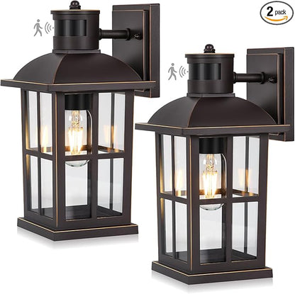 13in Motion Sensor Porch Lights, Anti-Rust 100% Aluminum Dusk to Dawn Outdoor Light Fixtures, Exterior Wall Lanterns Sconce Lighting Brown, Outside Lights for House Wall Mount for Entryway Garage