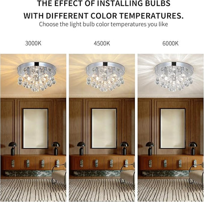 TISLYCO Modern Raindrop Crystal Chandelier, 3 Lights Flush Mount Ceiling Light, Silver Modern Mini Ceiling Light Fixture for Bedroom, Dining Room, Living Room, Hallway, Closet, Bathroom