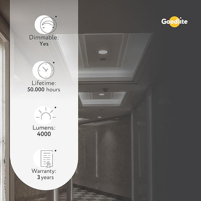 Goodlite 12-inch LED Ultra Round Slim - Recessed Wafer Downlight, High-Output 45W & 4,000 Lumens, 5 Color Selectable 27K-30K-35K-41K-50K, 120-277V, CRI 90+, ETL, Dimmable Triac & 0-10V, 1ct (G-02320)