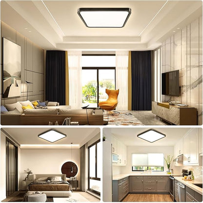 15.7Inch 32W Square LED Ceiling Light Fixtures Flush Mount, 2800K Warm White LED Ceiling Lamp, Surface Mount Modern Ceiling Lights, Black Slim Flat Panel Lighting for Bedroom, Kitchen, Bathroom