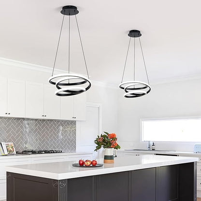 Mayful Modern Chandelier with Remote Control, 3-Color Dimmable LED Pendant Light Fixtures, Height Adjustable Kitchen Island Lighting for Dining Room,Bedroom,Living Room,Foyer,Office Black 13.78 inches
