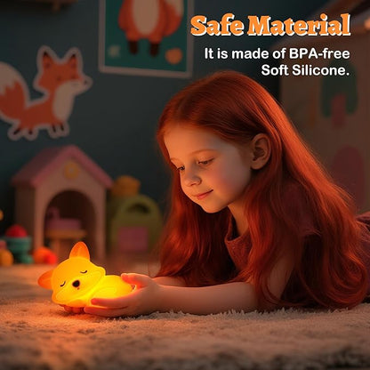 OkiyiD Fox Night Light for Boys Girls, Dimmable Squishy Fox Silicone Animal Lamp, Cute Foxes Gifts Decor Nightlight for Birthday Xmas Gifts