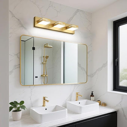 LED Modern Bathroom Vanity Light Fixtures, 3-Light 22-inch Dimmable Gold Vanity Lights for Bathroom Lighting Fixtures Over Mirror, with 360° Rotatable Heads (Cool White 6000K)