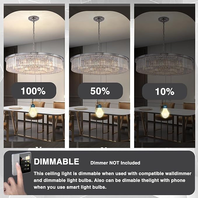 Crystal Chandelier Chrome 18-Lights 3-Tier Modern Luxury Pendant Ceiling Lights Fixture for Dining Room Living Room Bedroom Chandeliers Lighting