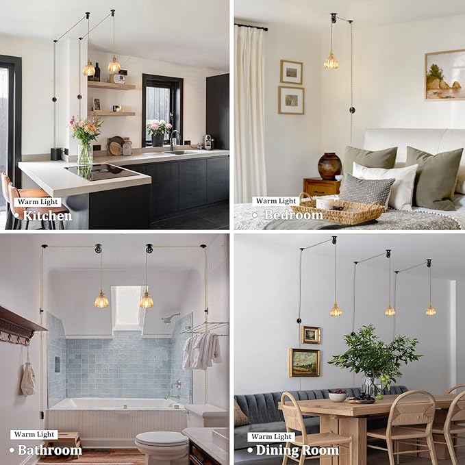 Shenmoyl Plug in Pendant Light Hanging Light Fixture Corded On/Off Switch Brass Pendant Light with Amber Tulip Glass Lampshade for Bedroom Living Room Kitchen Island