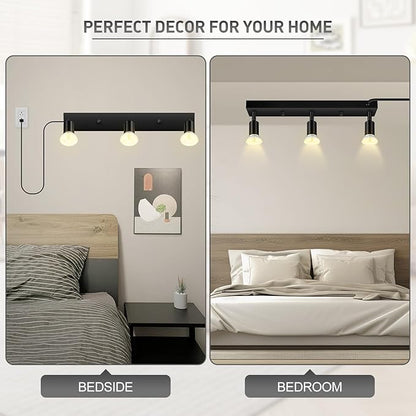 Plug in Track Lighting, 16" LED Track Light Fixtures Ceiling, Black 3 Way GU10 Wall Spotlight, Rotatable Track Head, Plug in Ceiling Light Kitchen Hallway Living Room,15 Foot Power Cord(NO Bulb)